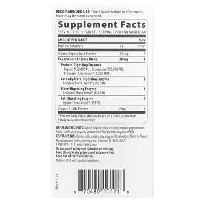 Enzymedica, Papaya Gold, Papaya Mint, 60 tabletek