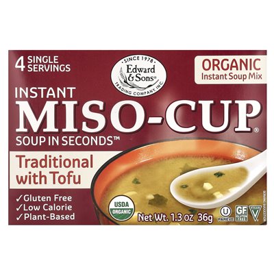 Edward & Sons, Instant Miso-Tasse, traditionell mit Tofu, 4 Einzelportionen, 1,3 oz (36 g)