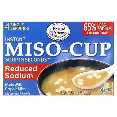 Edward & Sons, Instant-Miso-Cup, reduzierter Natriumgehalt, 4 Einzelportionen, 1 Unze (29 g)