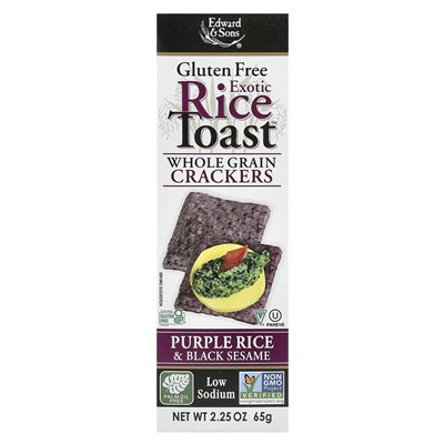 Edward & Sons, Exotic Rice Toast ™, krakersy pełnoziarniste, fioletowy ryż i czarny sezam, 2,25 uncji (65 g) Edward & Sons, Exotic Rice Toast ™, krakersy pełnoziarniste, fioletowy ryż i czarny sezam, 2,25 uncji (65 g)