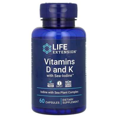 Life Extension, Witaminy D i K z kompleksem Sea-Iodine™, 60 kapsułek Life Extension, Witaminy D i K z kompleksem Sea-Iodine™, 60 kapsułek