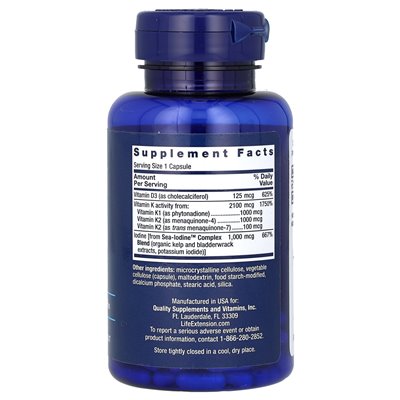 Life Extension, Witaminy D i K z kompleksem Sea-Iodine™, 60 kapsułek Life Extension, Witaminy D i K z kompleksem Sea-Iodine™, 60 kapsułek
