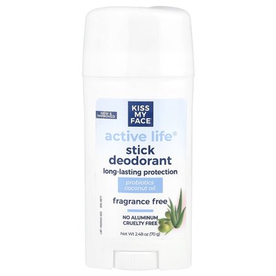 Pocałuj moją twarz, Active Life®, dezodorant Stick, Fragrance Free, 2,48 uncji (70 g)