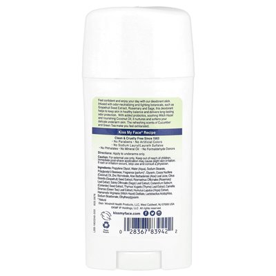 Pocałuj moją twarz, Active Life®, dezodorant, ogórek + zielona herbata, 2,48 uncji (70 g)