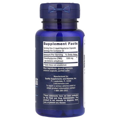 Life Extension, TMG, 1000mg, 60 Liquid Vegetarian Capsules (500mg per capsule)