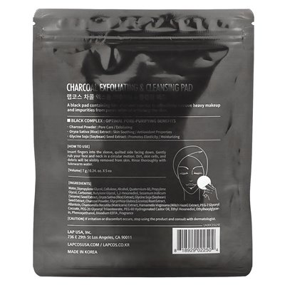 Lapcos Peeling- und Reinigungspad mit Aktivkohle, 5 Pads, 7 g (0,24 fl. oz.)