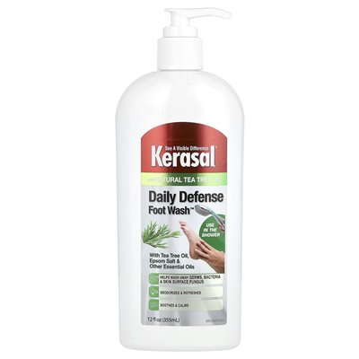 Kerasal, Daily Defense Foot Wash ™, z olejem z drzewa herbacianego, sól Epsom i innymi olejkami eterycznymi, 12 flory (355 ml)