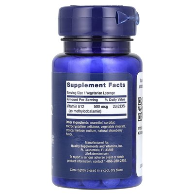 Life Extension, Vitamin B12, Methylcocobalamin, 500 mcg, 100 Vegetarian Mammals