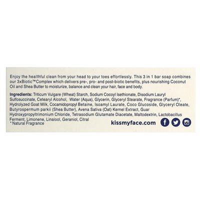 Pocałuj moją twarz, mydło bez wysiłku 3 w 1, pomarańczowy + tymianek, 1 bar, 4 uncje (113 g)