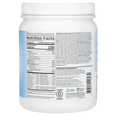 Garden of Life, Sur Bio-Mahlzeitenersatzpulver, pflanzlich, Vanille, 1 lb 2,52 oz (525 g)