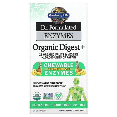 Garden of Life, Dr. Formulated Enzymes, Organic Digestion+, Tropical Fruits, 90 Chews