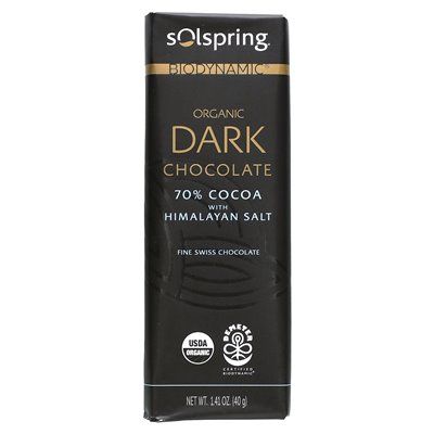 Dr. Mercoli, Solspring, Biodynamisch, Zartbitterschokoladeriegel, 70 % Kakao mit Himalaya-Salz, 12 Riegel, je 40 g