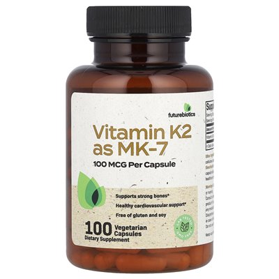 Futurebiotics, Witamina K2 jako MK-7, 100 mcg, 100 Wegetariańskich Kapsułek Futurebiotics, Witamina K2 jako MK-7, 100 mcg, 100 Wegetariańskich Kapsułek