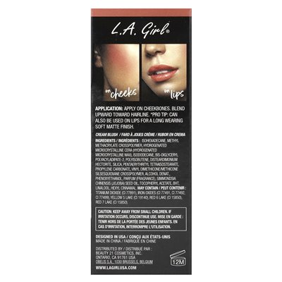 LA Girl, Weiches, mattes Creme-Rouge, GBL442 Grace, 8 ml (0,27 fl. oz.)