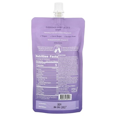 Everydaze, Sweet Jelly C, Plant-Based Konjac Jelly, Grape, 5.07 fl oz (150 ml)
