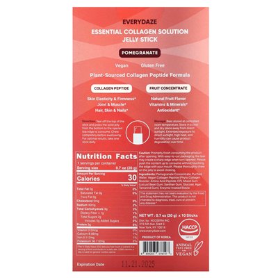 Everydaze, Essential Colagen Roution Jelly Stick, Pomegranate, 3000 mg, 10 sticks, 0.7 oz (20 g) each