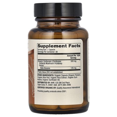Dr Mercola, Ekologiczny ekstrakt z grzybów Cordyceps, 500 mg, 30 kapsułek