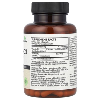 FutureBiotics, Vitamin K2 + D3, Extra Strength, 120 Capsules