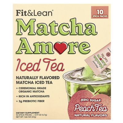 Fit & Lean, Matcha Amore Iced Tea, Peach Tea, 10 Packs, 0.17 oz (4.7 g)