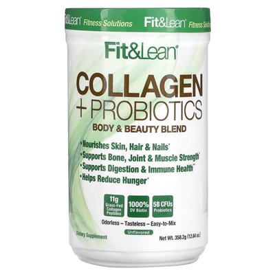 Fit & Lean, Kolagen + Probiotyki, Bezsmakowe, 12.64 uncji (358.2 g) Fit & Lean, Kolagen + Probiotyki, Bezsmakowe, 12.64 uncji (358.2 g)