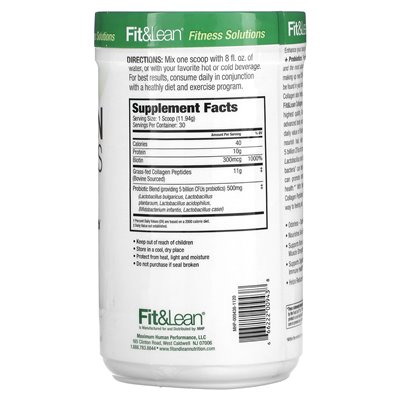 Fit & Lean, Kolagen + Probiotyki, Bezsmakowe, 12.64 uncji (358.2 g) Fit & Lean, Kolagen + Probiotyki, Bezsmakowe, 12.64 uncji (358.2 g)