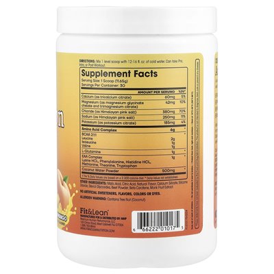 Fit &amp Lean, Amino Hydration, Peach Mango, 12,3 uncji (350 g)
