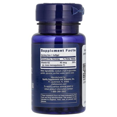 Life Extension, Low Dose Vitamin K2 (MK-7), 45 mcg, 90 soft
