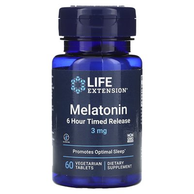 Rozszerzenie życia, melatonina, 6 -godzinne wydanie czasowe, 3 mg, 60 tabletek wegetariańskich