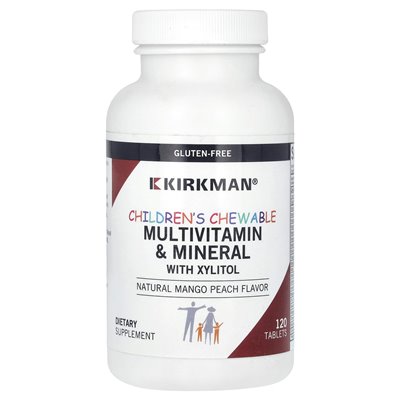 Kirkman Labs, Multiwitamina i minerała dla dzieci z ksylitolem, naturalna brzoskwini Mango, 120 tabletek