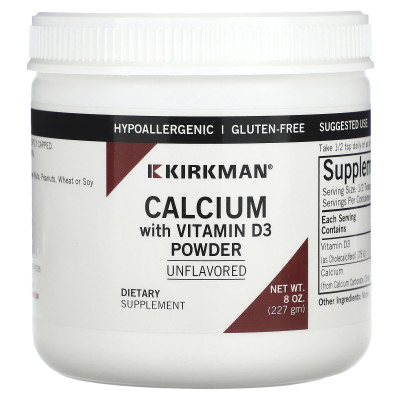 Kirkman Labs, wapń z witaminą D3 w proszku, bez skamielony, 8 uncji (227 g)