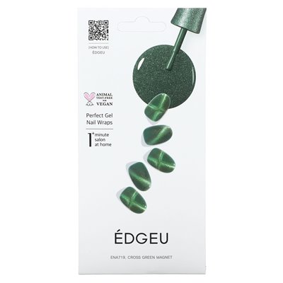 Edgeu, Perfect Gel Nails, Ena 719 Cross Green Magnet, 19-piece set