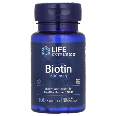 Rozszerzenie życia, biotyna, 600 mcg, 100 kapsułek