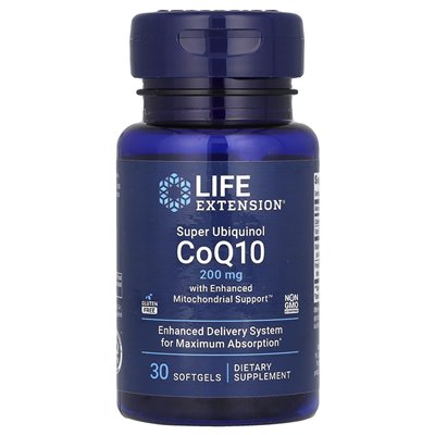 Rozszerzenie życia, Super Ubiquinol COQ10 z ulepszonym wsparciem mitochondrialnym, 200 mg, 30 miękkich