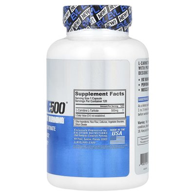 Evlution Nutrition, L-Carnitin500®, 500 mg, 120 Kapseln