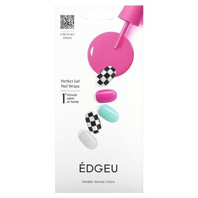 Edgeu, Perfect Gel Nails, ENA 909 Racing Check, 19-piece set