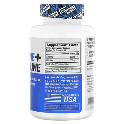 Evlution Nutrition, L-arginina + l-cytrulina, 120 kapsułek wegetariańskich
