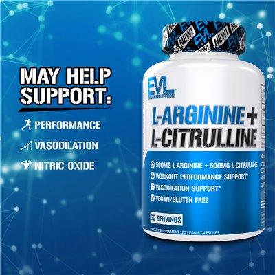 Evlution Nutrition, L-arginina + l-cytrulina, 120 kapsułek wegetariańskich