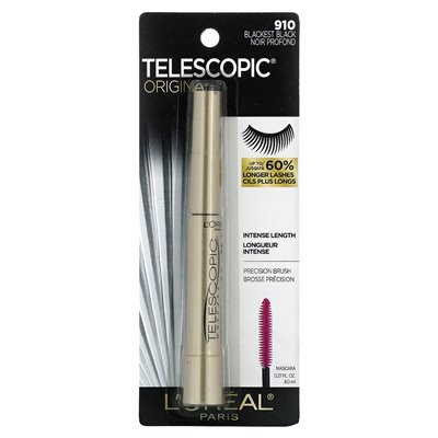 L'Oréal, teleskopowy oryginalny tusz do rzęs, 910 Blackest Black, 0,27 fl oz (8 ml)