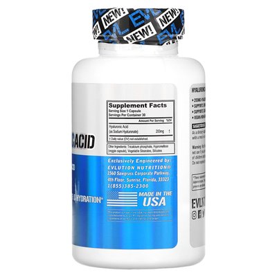 Evlution Nutrition, Hyaluronsäure, 200 mg, 30 vegetarische Kapseln