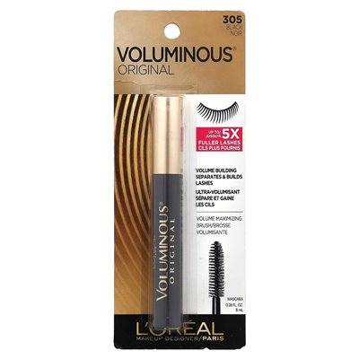 L'Oréal, voluminöse, originale Wimperntusche, 305 Schwarz, 0,28 fl oz (8 ml)