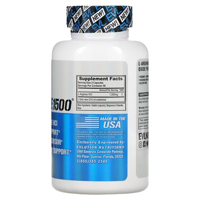 Evlution Nutrition, L-Arginin 1500, 1500 mg, 100 Kapseln (750 mg pro Kapsel)