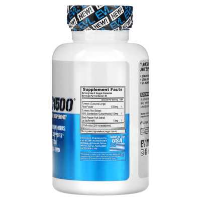 Evlution Nutrition, Turmeric1500, Kurkuma-Curcumin mit Bioperine, 90 vegetarische Kapseln