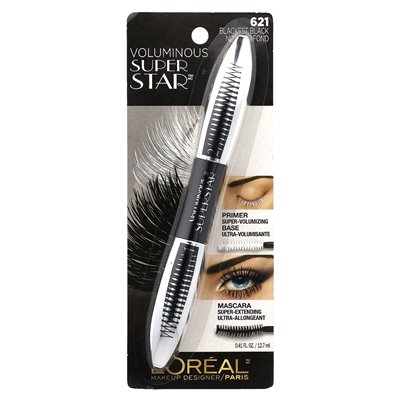 L'Oréal, obszerny, superstar tusz do rzęs, 621 Blackest Black, 0,41 fl oz (12,7 ml)