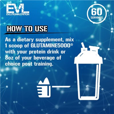 Evlution Nutrition, Glutamine5000, niezmożone, 10,58 uncji (300 g)
