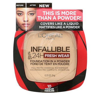 L'Oréal, Infallible 24 Hour Fresh Wear, Powder Foundation, 10 Porcelain, 0.31 oz (9 g)