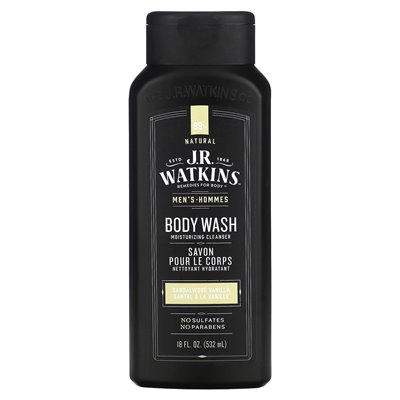 J R Watkins, Męska myja ciała, wanilia sandałowa, 18 fl oz (532 ml)