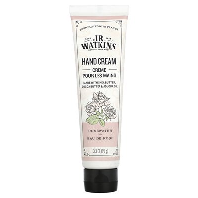 J R Watkins, krem ​​do rąk, woda różana, 3,3 uncji (95 g)