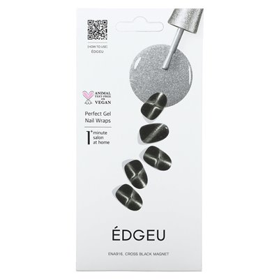 Edgeu, Perfect Gel Nails, Ena 916 Cross Black Magnet, 19-teiliges Set