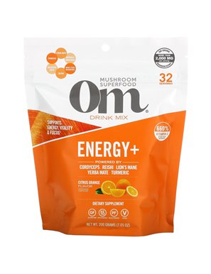Om Grzyby, Energy+ Napój Mieszanka, Cytrynowa Pomarańcza, 7.05 uncji (200 g)