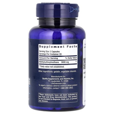 Life Extension, MSM, 3000 mg, 100 Kapseln (1000 mg pro Kapsel)